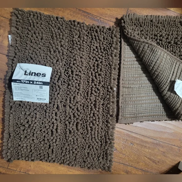 Pair of Chenille Plush Bath Mat Rug in Chocolate, 17