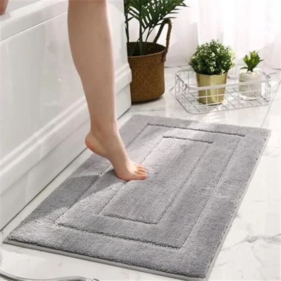 Gray Bathroom Rug Non Slip Bath Mat Microfiber Soft Water Absorbent Floor Mat