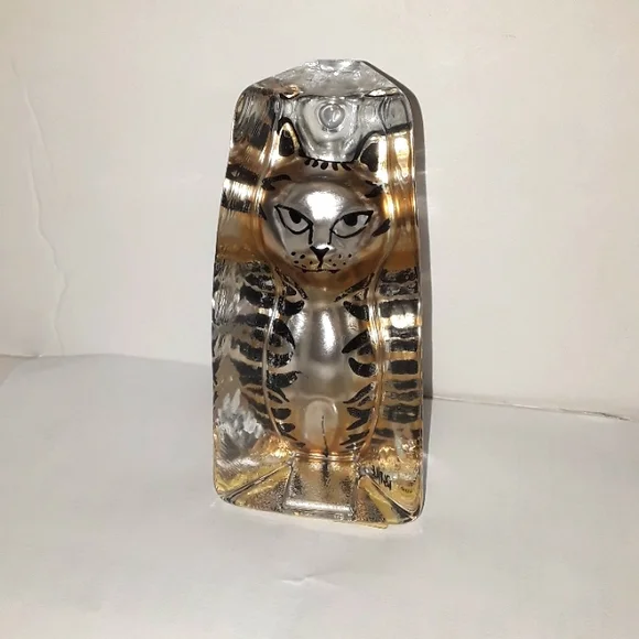 c RARE KRIFF DESIGN GLASS STRIPPED CAT PAPERWEIGHT FIGURINE RSP / LE