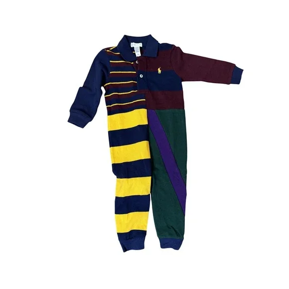 Ralph Lauren Romper‎ Infant 12M Colorblock Rugby Polo One Piece Coverall Striped