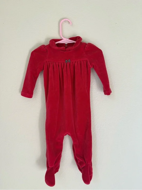 Ralph Lauren Red Plush Footed Baby One-Piece