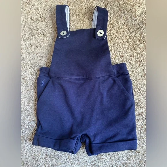 Ralph Lauren baby boys size 3 months cotton interlock overalls navy blue comfy