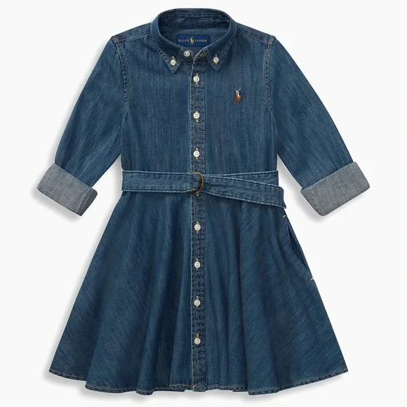 Polo Ralph Lauren Girl's Belted Denim Shirtdress Indigo Blue size 12