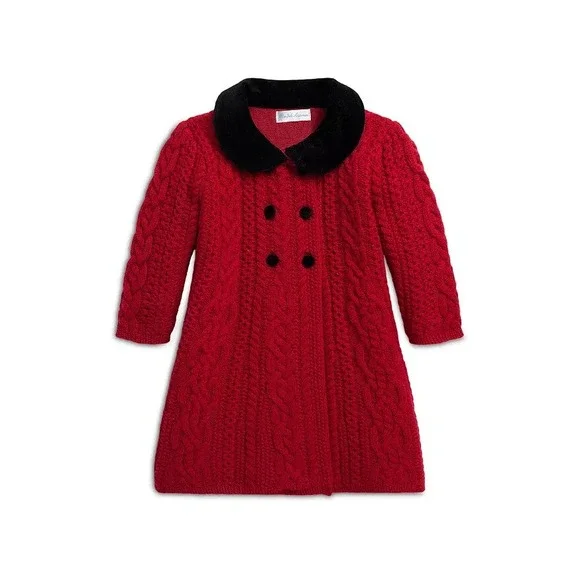 Ralph Lauren Baby Girls Aran-Knit Wool Sweater Coat Red Size 3 M / 6 M NEW $325‎