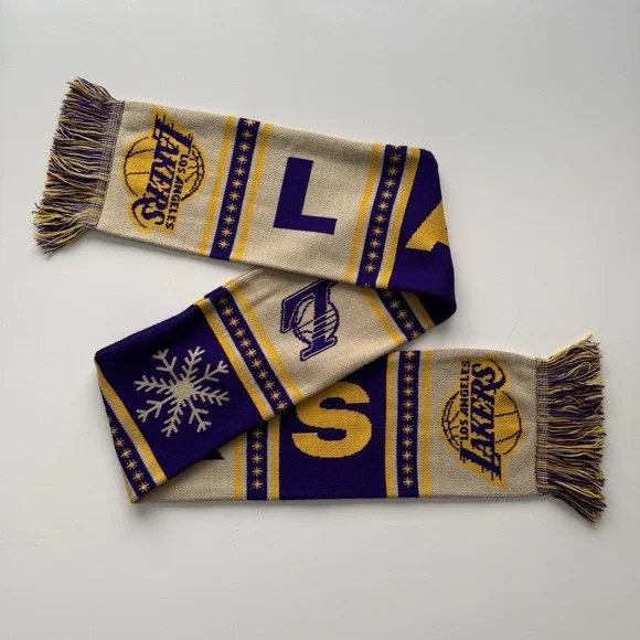 LAKERS Christmas Day 2023 Knit Scarf‎ Adult Logo LA Los Angeles Winter Fringe