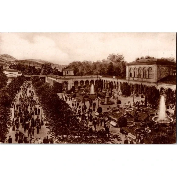 Vintage Bad Kissingen‎ Kurgarten Germany Postcard Sepia View