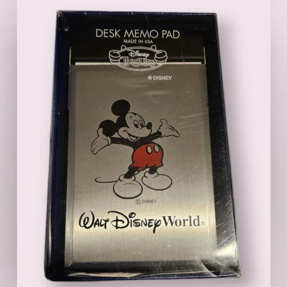 Vintage Mickey Mouse Walt Disney World Desk Memo Pad Silver Black
