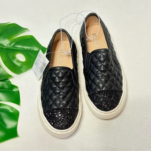 Children’s Place Girl Slip On Black Glitter Flats NEW
