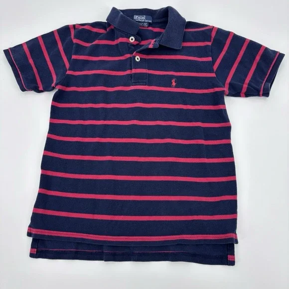 Polo Ralph Lauren boys size 7 Striped Short Sleeve Polo Shirt Navy Red Preppy