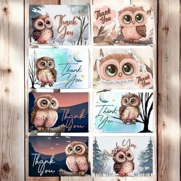 (8) 6x4 Owl Thank You Cards Assortment