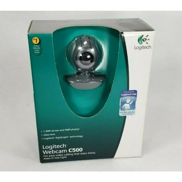 Logitech Webcam C500 NEW SEALED 1.3MP Web Cam - 5MP photos Glass Lens RIghtLight