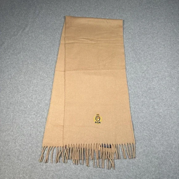 Polo Ralph Lauren 100% Cashmere Camel Scarf Crest Logo Made Germany 54x12 VTG