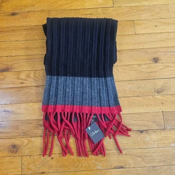 Cole Haan Lamb Wool Scarf Grey Red