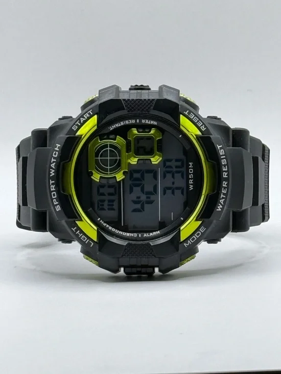 George Men's Digital Sport Wristwatch Plastic Strap Black Yellow Bezel Beautiful