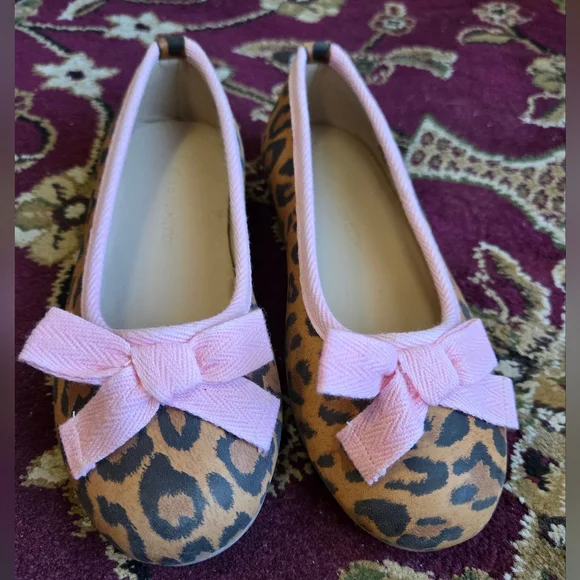 Elephantino Leopard Print Kids Shoes with Pink Bow, Size 11
