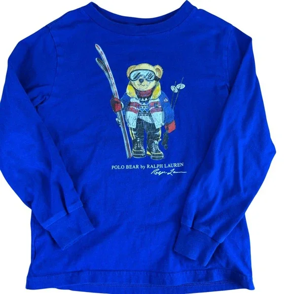 Ralph Lauren Kids Blue Polo Bear Ski Long Sleeve T‎ Shirt Size 6