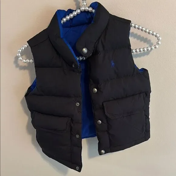 Ralph Lauren Black Puffer Vest with Blue Lining reversible size small