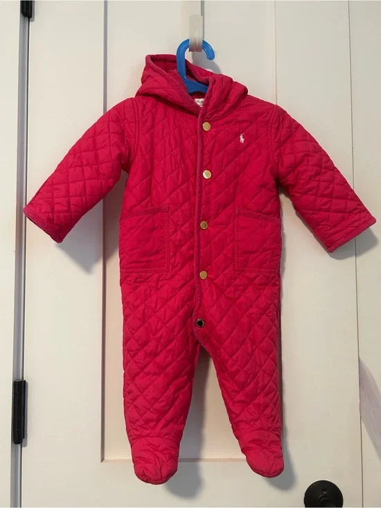 Ralph Lauren Quilted Red Hooded Baby Snowsuit