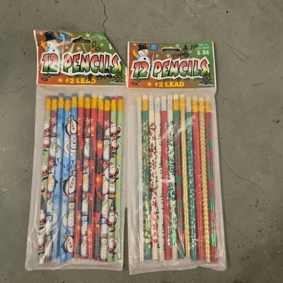 Vintage‎ Christmas Pencils Lot Santa Snowman Holiday School Party #2 Lead