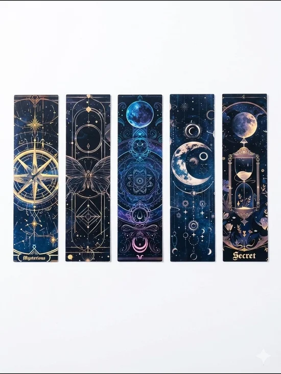 Bookmarks Celestial 5 pack Set - Dark Academia & Moon Phase NWOT