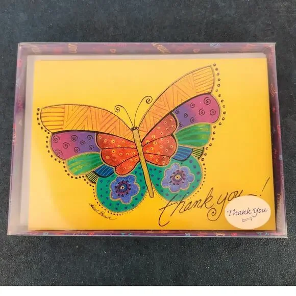 VTG Laurel Burch Butterfly Pring Thank You Cards (8) Colorful Artsy