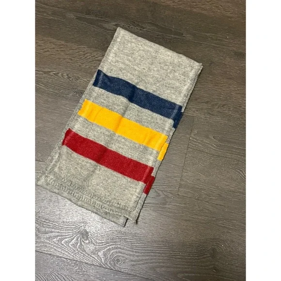 Faribault Woolen Mill Co Scarf Gray Wool Cotton Blend Multi Stripe Made in USA