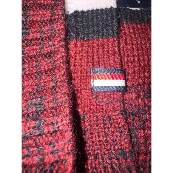 Tommy Hilfiger Men's One Size Maroon Cardigan-Knit Striped Marled Scarf NWT