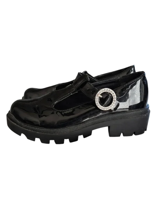Steve Madden Mary Jane Black Patent Leather Shoes With Rhinestones Size 1 Girls