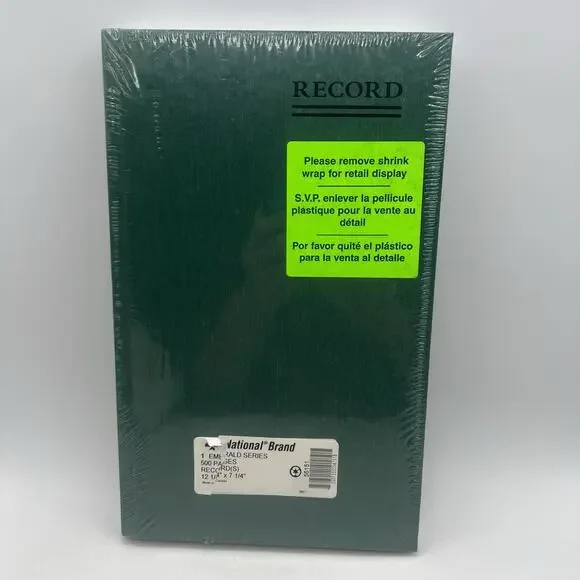 National Emerald Record Book Journal 12x8 Green Linen 500 Pages 56151 Ruled NEW