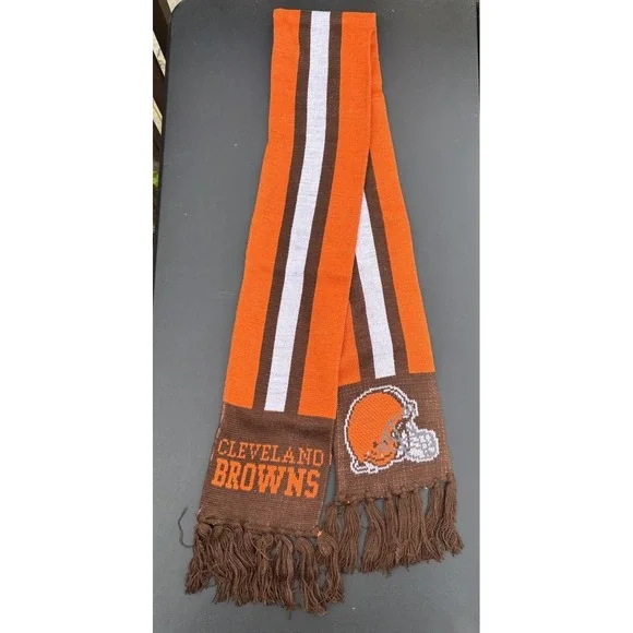 Cleveland Browns Winter Scarf Brown Orange Fringe Knit 60 inches long Football