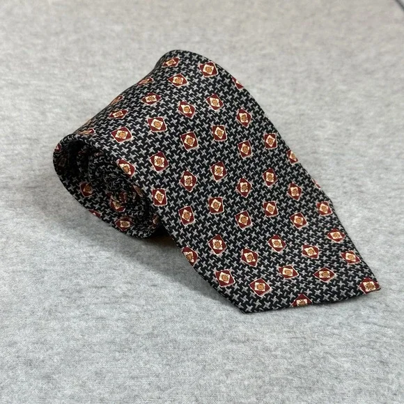 Vintage Chaps Ralph Lauren Mens Neck Tie‎ Navy Abstract Pattern 100% Silk Emblem