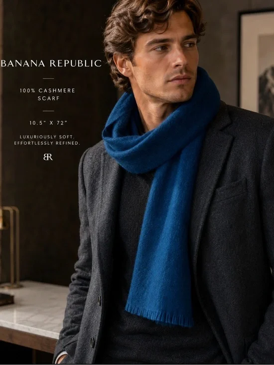 BANANA REPUBLIC BLACK & COBALT BLUE 100% CASHMERE LUX SCARF NW