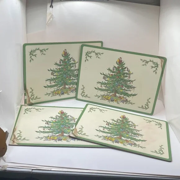 Christmas Tree Pimpernel Spode Set of 4 Cork-Backed Placemats Green Border
