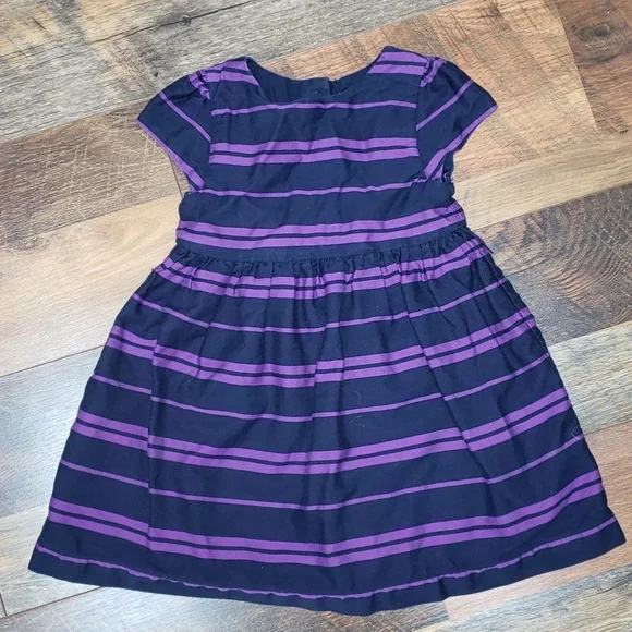 Ralph Lauren Dark Blue and Purple Striped Short Sleeve Dress, Size 18 Months