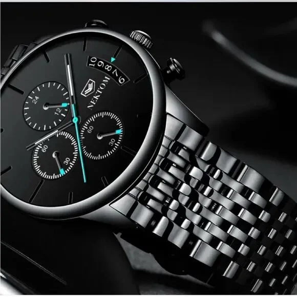 Nektom men's stainless steel quartz chronograph watch