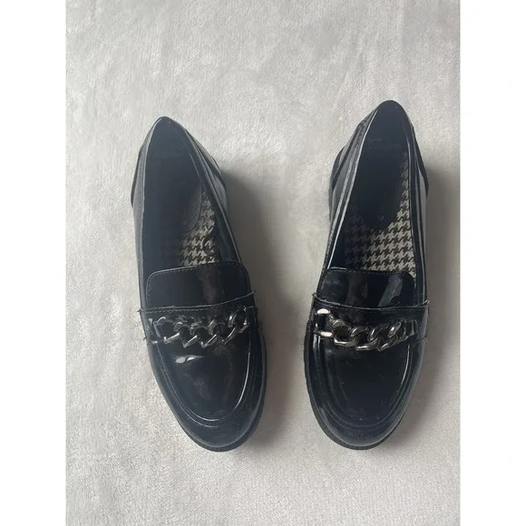 Platform Black Lug Loafer Accent Silver Chain Size 3 Girls Dress Holiday Shoes