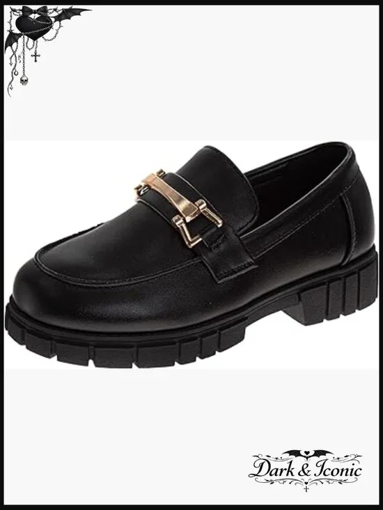 Girls Chunky Platform Loafers Faux Leather Slip On School Shoes