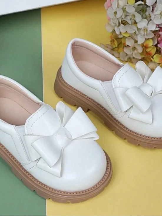 Kids White Bow Slip-On Shoes