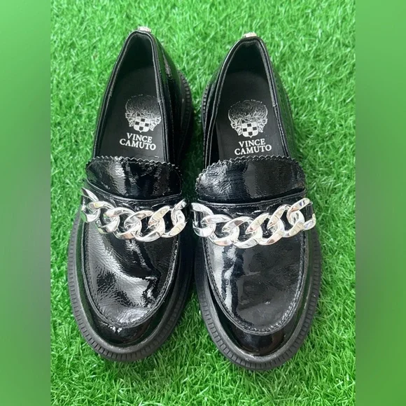 Vince‎ Camuto Kids Black Loafers with Silver Chain Size 3
