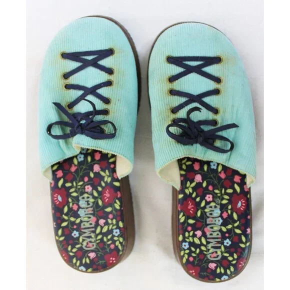 Gymboree Apple For The Teacher Blue Corduroy Slip On Clogs sz 12 Wedge Flowers