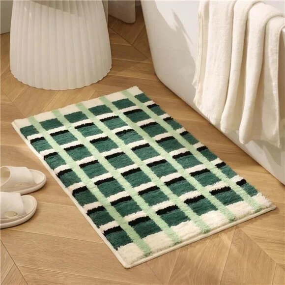 GIB Dark Green Checkered Bathroom Rug Mat 24