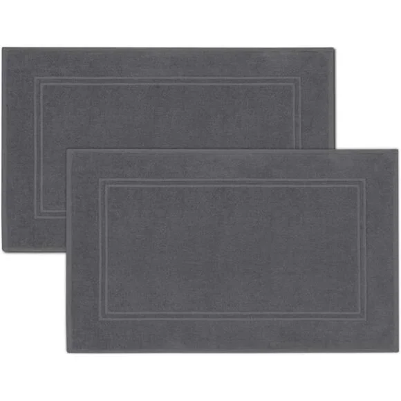Cotton Bath Mats Set of 2 Super Absorbent Quick Dry Plush Bathroom Floor Dark Gr