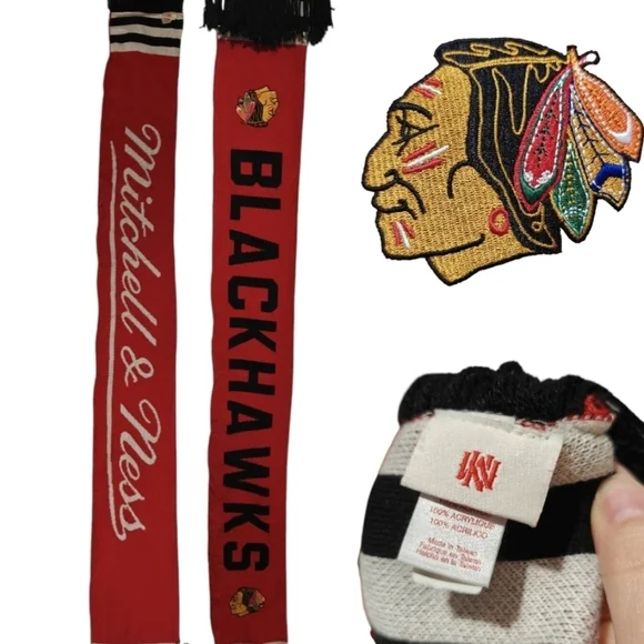 Y2K The Chicago Blackhawks Hockey NHL Thick Tassles Long Mitchell & Ness