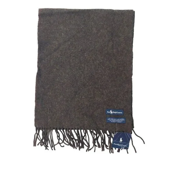 Vintage Brown Wool POLO Ralph Lauren Scarf Embroidered Polo Logo Fall Scarves