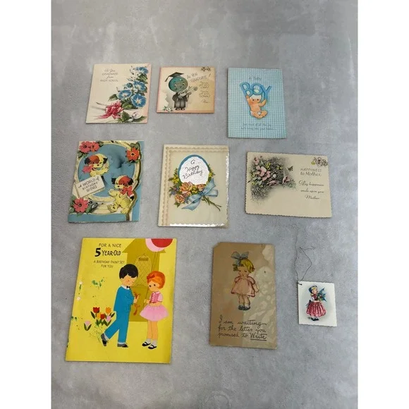 Vintage Greeting Card Lot 9 Mid Century Birthday Graduation Baby Kitsch Retro