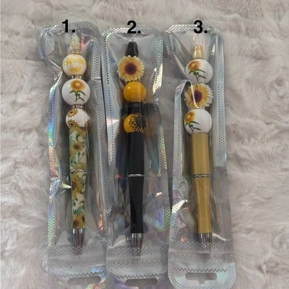 Beaded Yellow Sunflower floral Pens with refill , PICK 1