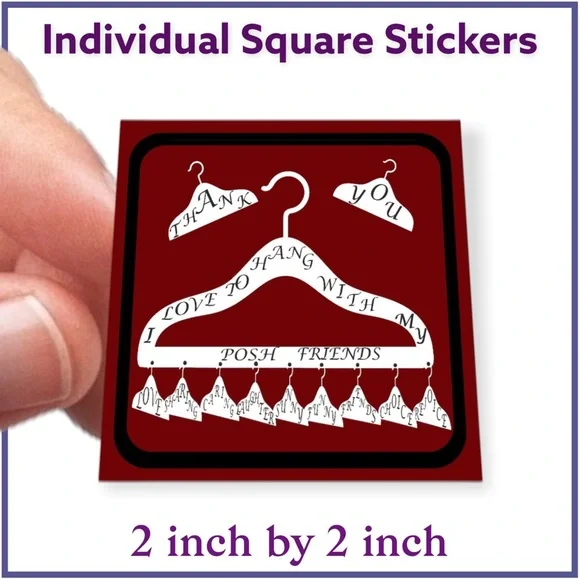 100 (2x2 Inch) Square Stickers, Posh Hanger High Gloss, Thank You