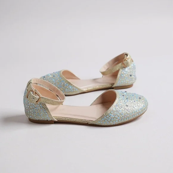 Link Sparkling Gold and Silver Girls Ballerina Flats