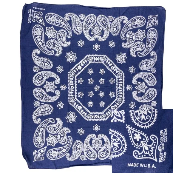 Vintage Elephant Up Bandanna Fast Color Made‎ In USA Navy Paisley 60s 70s