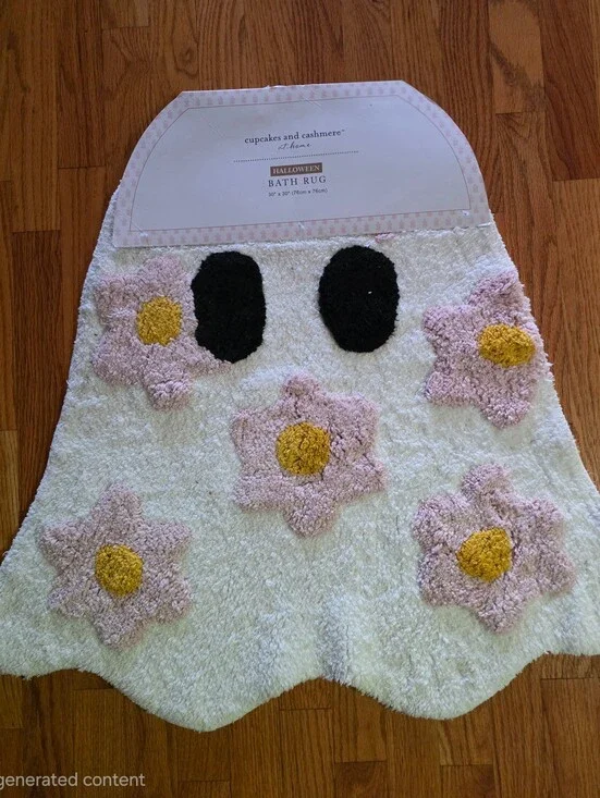 Cupcakes and Cashmere HALLOWEEN GHOST with Flowers Bath Rug Mat 30”x30” NWT